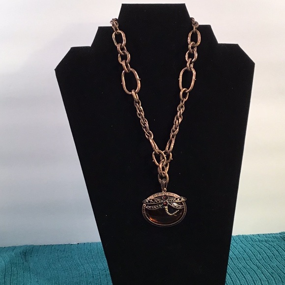 no brand Jewelry - ♥️💛💙BRONZE DRAGONFLY AMBER PENDANT.